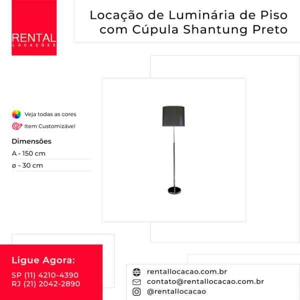 Locação de Luminária de Piso com Cúpula Shantung Preto