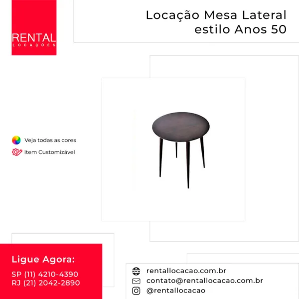 Aluguel de Mesa Lateral estilo Anos 50