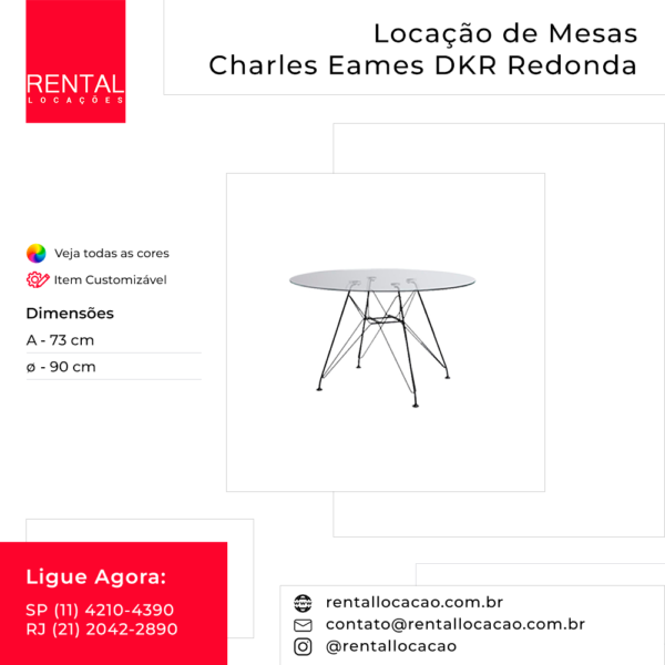 Aluguel de Mesas Charles Eames DKR Redonda Vidro